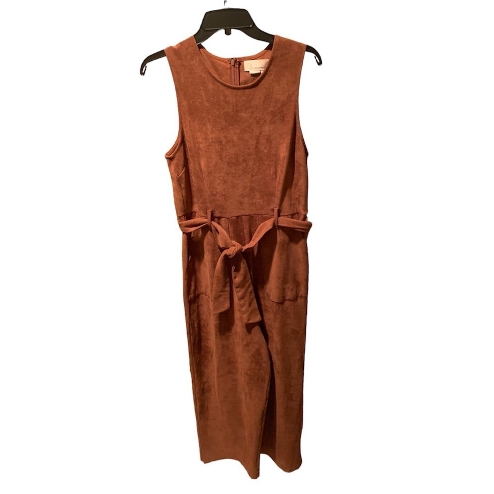 Anthropologie Faux Suede Jumpsuit Chestnut Medium
